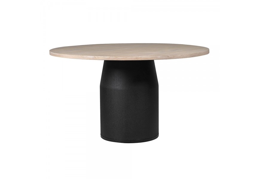 Luxusný moderný dubový jedálenský stôl Monarch s okrúhlou doskou v hnedej farbe a čiernou valcovou nohou