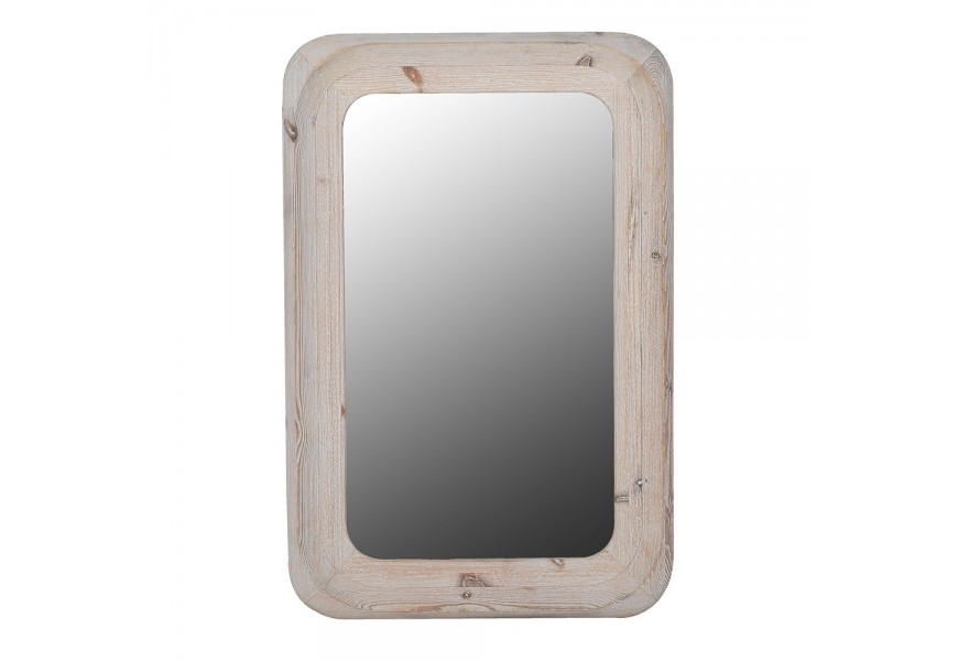 Vidiecke masívne nástenné obdĺžnikové zrkadlo Hely s hrubým rámom z dreva v hnedej farbe so zaoblenými rohmi a viditeľnou kresbou letokruhov