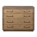 Luxusná etno komoda Ratanor z masívneho mindi a bayur dreva so štyrmi zásuvkami v hnedej farbe s ratanovým dizajnom 109 cm