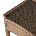 Dizajnový koloniálny obdĺžnikový príručný stolík Vento z hnedého dreva s policou a zásuvkou s ratanovým výpletom 73 cm