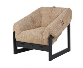 Luxusné dizajnové kreslo Atlas čalúnené pieskovo hnedým poťahom s čiernou drevenou konštrukciou 88 cm