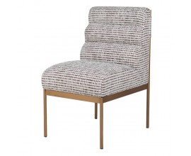 Luxusná glamour jedálenská stolička Celestia s hnedo-bielym poťahom s prešívanou opierkou a zlatou kovovou konštrukciou 88 cm