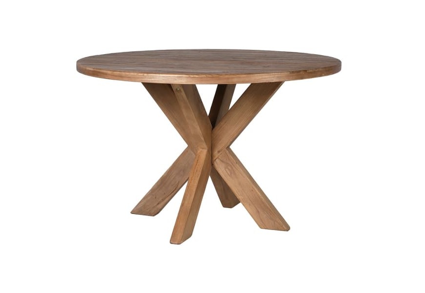 Luxusný dizajnový okrúhly hnedý jedálenský stôl Orion z masívneho recyklovaného dreva 119 cm