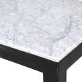 Luxusný industriálny obdĺžnikový konzolový stolík Mel z čierneho dubového dreva s bielou mramorovou doskou a poličkou 150 cm