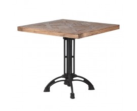Industriálny štvorcový hnedý jedálenský stôl Sanfia z recyklovaného dubového dreva s čiernou kovovou podstavou 80 cm