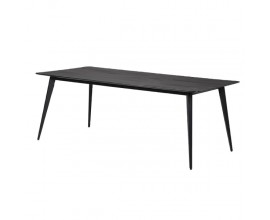 Luxusný industriálny obdĺžnikový jedálenský stôl Junis v čiernej farbe s dubovou doskou a kovovými nožičkami 200 cm
