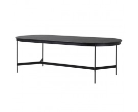 Luxusný industriálny oválny jedálenský stôl Junis v čiernej farbe s dubovou doskou a kovovou konštrukciou 240 cm