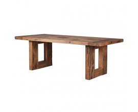 Luxusný vidiecky obdĺžnikový hnedý jedálenský stôl Roble z masívneho dubového dreva s mohutnými štvorcovými nožičkami 219 cm