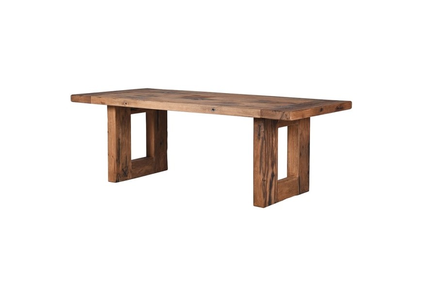 Luxusný vidiecky masívny jedálenský stôl Roble v hnedej farbe v obdĺžnikovom tvare s mohutnými nožičkami