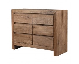 Luxusná vidiecka obdĺžniková komoda Roble z masívneho dubového dreva v hnedej farbe so šiestimi zásuvkami 112 cm