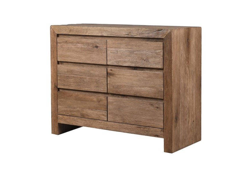 Luxusná vidiecka obdĺžniková komoda Roble z masívneho dubového dreva v hnedej farbe so šiestimi zásuvkami 112 cm