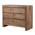 Luxusná vidiecka obdĺžniková komoda Roble z masívneho dubového dreva v hnedej farbe so šiestimi zásuvkami 112 cm