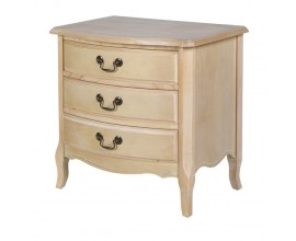 Vintage obdĺžnikový nočný stolík Amaretto z masívu v hnedej farbe s bielou patinou a tromi zásuvkami 55 cm