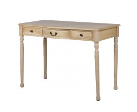 Vintage obdĺžnikový písací stôl Amaretto z masívneho dreva v hnedej farbe s bielou patinou a tromi zásuvkami 110 cm