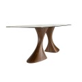 Luxusný moderný porcelánový jedálenský stôl Vita Naturale s mramorovým vzorom s dvomi dizajnovými nohami z hnedého dreva 200 cm