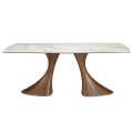 Luxusný moderný porcelánový jedálenský stôl Vita Naturale s mramorovým vzorom s dvomi dizajnovými nohami z hnedého dreva 200 cm