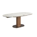 Luxusný oválny rozkladací mramorový jedálenský stôl Vita Naturale s bielou porcelánovou doskou a masívnou hnedou nohou 200 cm