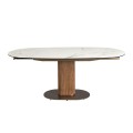 Luxusný oválny rozkladací mramorový jedálenský stôl Vita Naturale s bielou porcelánovou doskou a masívnou hnedou nohou 200 cm
