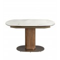 Luxusný oválny rozkladací mramorový jedálenský stôl Vita Naturale s bielou porcelánovou doskou a masívnou hnedou nohou 200 cm