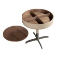 Luxusný moderný hnedý okrúhly príručný stolík Vita Naturale s koženým béžovým poťahom a úložným priestorom 50 cm 