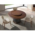 Luxusný moderný hnedý okrúhly jedálenský stôl Vita Naturale s odnímateľným podnosom a nohou s čiernym koženým poťahom 150 cm