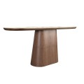 Luxusný moderný oválny konzolový stolík Vita Naturale doskou s bielym mramorovým dizajnom a orechovou hnedou podstavou 180 cm