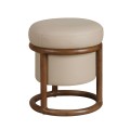 Luxusná moderná okrúhla taburetka Vita Naturale v béžovým koženým poťahom a hnedou dizajnovou konštrukciou 40 cm