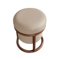 Luxusná moderná okrúhla taburetka Vita Naturale v béžovým koženým poťahom a hnedou dizajnovou konštrukciou 40 cm