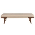 Luxusná moderná lavica Vita Naturale s koženým béžovým čalúnením a drevenými orechovo hnedými nožičkami 162 cm