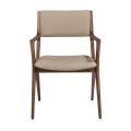 Luxusná moderná jedálenská stolička Vita Naturale s dizajnovým dreveným rámom v hnedej farbe s koženým béžovým poťahom 56 cm