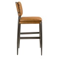 Luxusná moderná barová stolička Rotho s hnedým poťahom z pravej kože a čiernou lesklou kovovou konštrukciou 112 cm