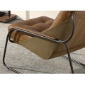 Luxusné dizajnové kreslo Rotho s hnedým poťahom z pravej kože s prešívaním a štíhlou tmavou kovovou konštrukciou 72 cm