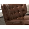 Luxusné moderné kreslo Sayron s tmavým hnedým poťahom z pravej kože s chesterfield prešívaním a zlatými nohami 85 cm