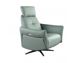 Luxusné kožené otočné kreslo Vita Naturale s tyrkysovo modrým poťahom s polohovateľnou opierkou a podnožkou 110 cm