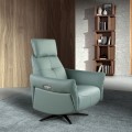 Luxusné kožené otočné kreslo Vita Naturale s tyrkysovo modrým poťahom s polohovateľnou opierkou a podnožkou 110 cm