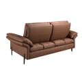 Luxusná kožená dvojsedačka Vita Naturale s hnedým poťahom s lineárnym prešívaním a tmavými chrómovými nohami 195 cm
