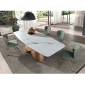 Luxusný glamour biely obdĺžnikový jedálenský stôl Forma Moderna z porcelánu s mramorovým vzorom s bronzovou nohou 240 cm