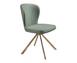 Luxusná glamour otočná jedálenská stolička Forma Moderna s pastelovým zeleným koženým poťahom a ružovozlatými nohami 83 cm