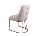 Luxusná art deco jedálenská stolička Forma Moderna s ružovozlatou kovovu podstavou a sivým textilným poťahom 86 cm