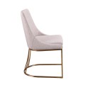 Luxusná art deco jedálenská stolička Forma Moderna s ružovozlatou kovovu podstavou a sivým textilným poťahom 86 cm