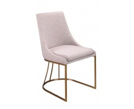 Luxusná art deco jedálenská stolička Forma Moderna s ružovozlatou kovovu podstavou a sivým textilným poťahom 86 cm