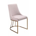 Luxusná art deco jedálenská stolička Forma Moderna s ružovozlatou kovovu podstavou a sivým textilným poťahom 86 cm