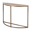 Luxusný glamour konzolový stolík Celestia s béžovou vrchnou mramorovou doskou a so zlato-bronzovou kovovou konštrukciou v poloblúkovom tvare
