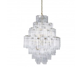 Luxusný glamour luster Ayva s viacúrovňovým tienidlom z priehľadného skla a zlatou kovovou konštrukciou 185 cm