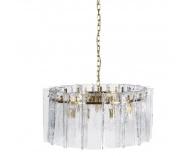 Luxusný glamour sklenený okrúhly luster Aurora so zlatou kovovou konštrukciou a štruktúrovanými sklenenými doštičkami 180 cm 