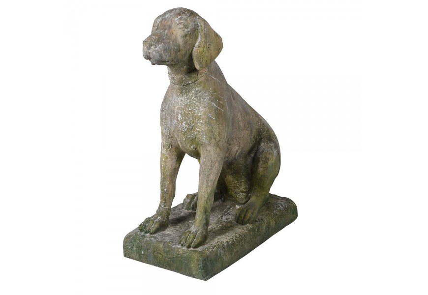 Vintage zelená záhradná socha psa Guardian s machovým dizajnom s obdĺžnikovou podstavou 73 cm