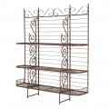 Luxusný vintage záhradný kovový regál Rustique s tromi poličkami z kovových tyčí s hrdzavou medenou povrchovou úpravou so špirálovými dekoráciami a oblými hranami