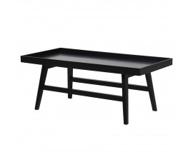 Moderný čierny drevený konferenčný stolík Nero obdĺžnikového tvaru s vyvýšenými okrajmi dosky a šikmými nožičkami so spojovacími tyčami