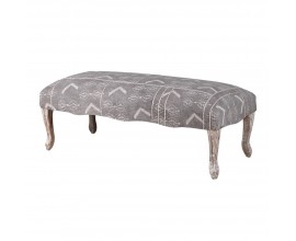 Vintage lavica Amaya s čalúneným sivým sedadlom a kabriolovými nožičkami z mangového dreva 123 cm