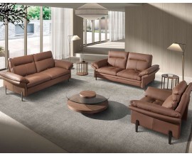Luxusná moderná zostava nábytku do obývačky Vita Naturale 3-2-1 v naturálnych hnedých tónoch kože a orechového dreva
